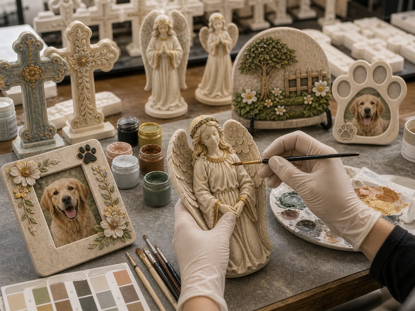 Hand painting process for resin religious and gift craft products