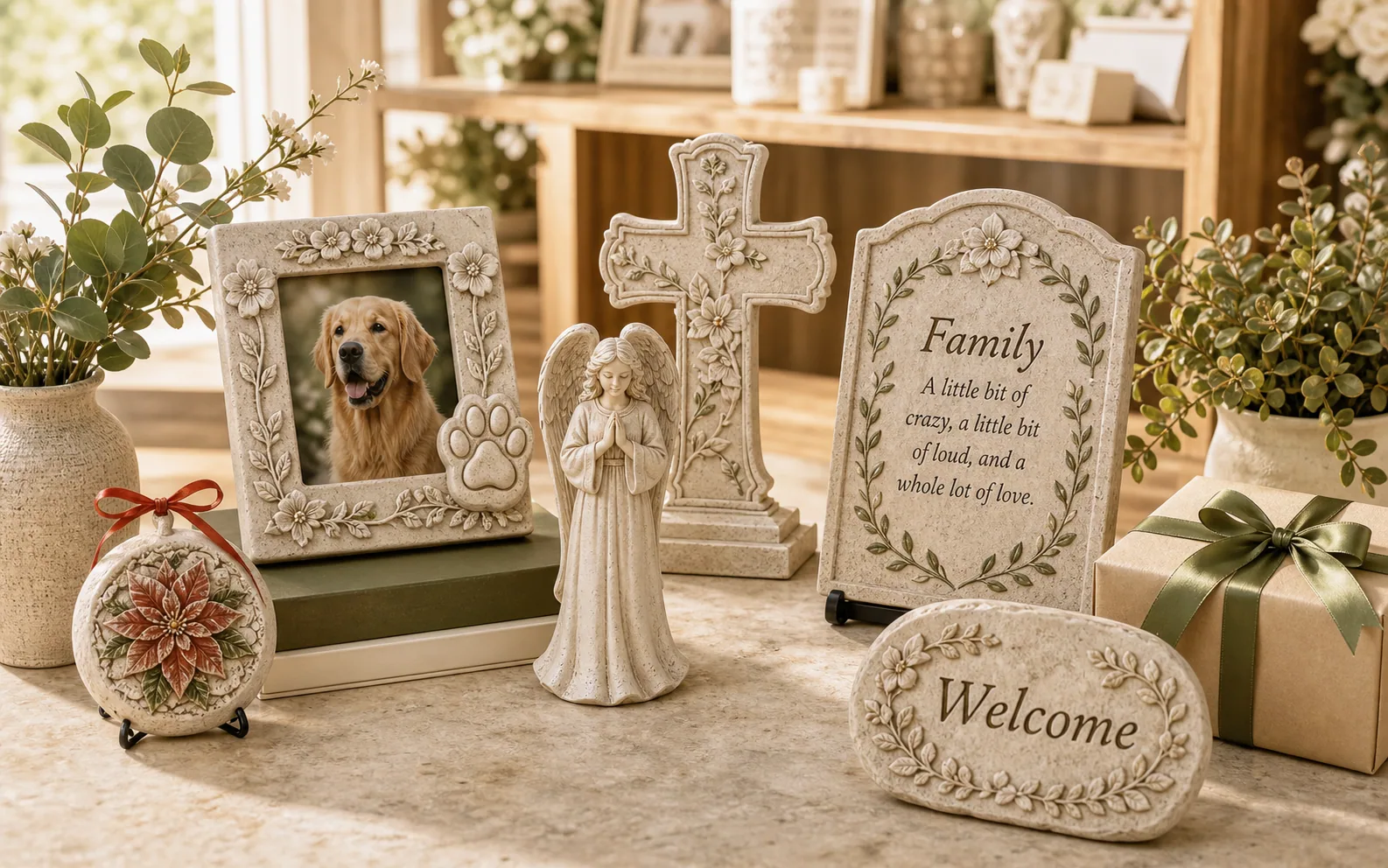 Resin faith, pet, home blessing, and gift decor collection