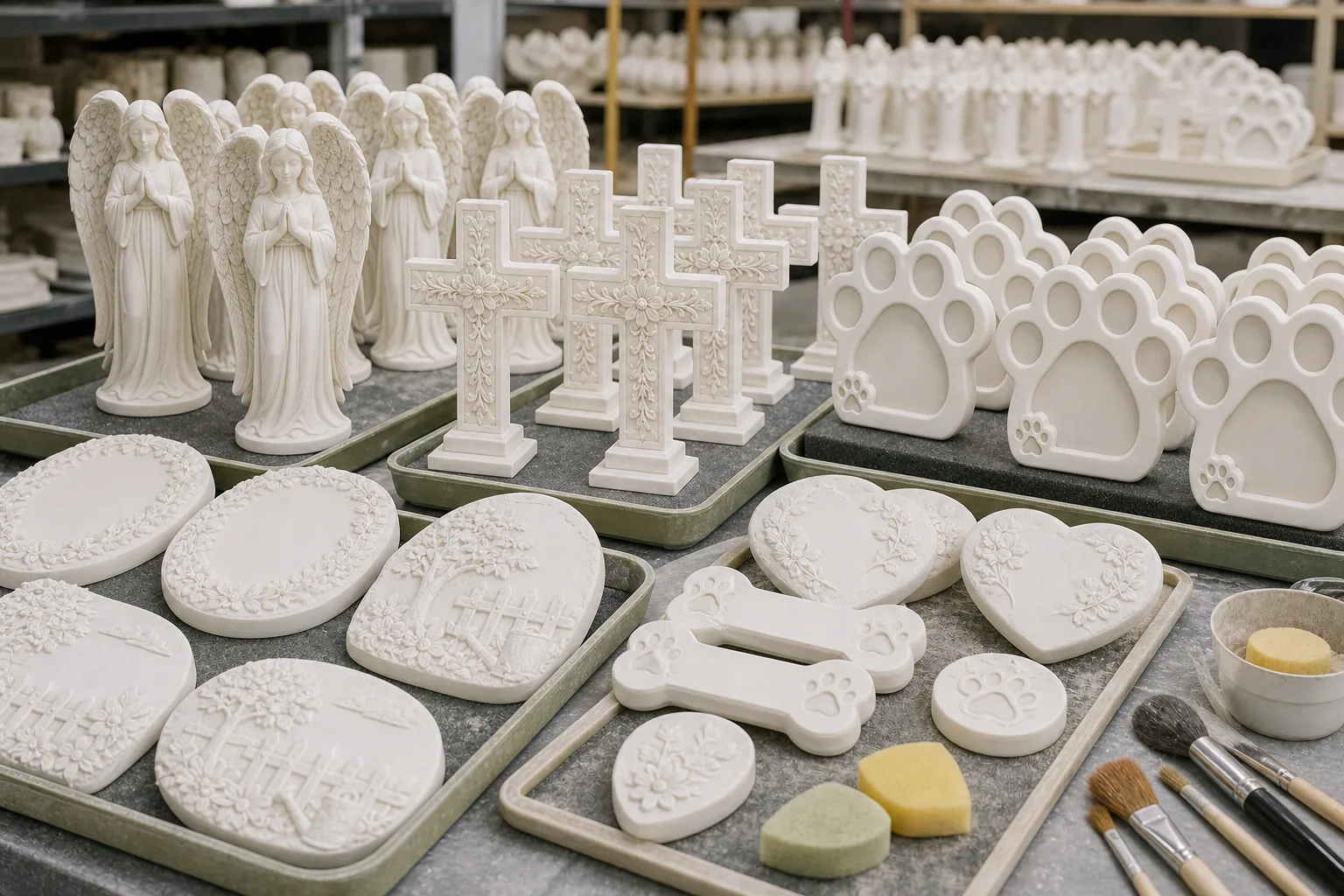 White resin blanks prepared for surface finishing and color work